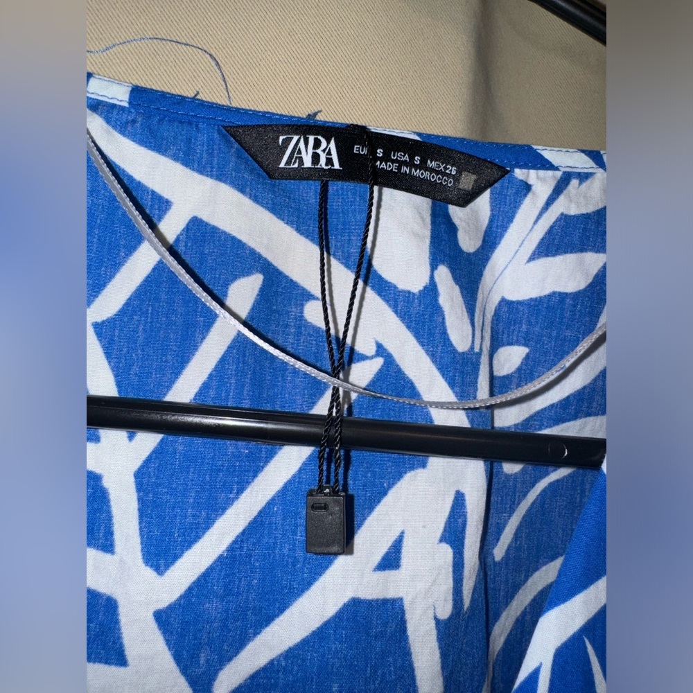 ZARA Blue & White Abstract Printed Mini Dress | size: small | never worn - Picture 3 of 4